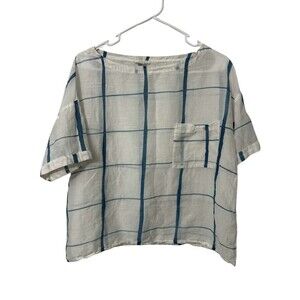 Eileen Fisher Women’s Medium White Cotton Silk Hand Painted Short Sleeve Top